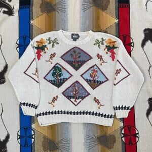 Vintage 90s Women’s Woolrich Handknit Seasons Pullover Sweater Size XL Nature